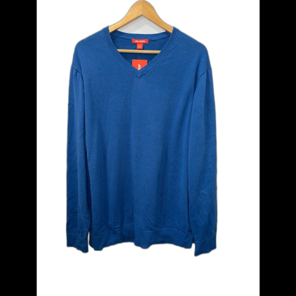 Joe Fresh Men's XL V-Neck Sweater in Blue 100% Cotton NWT !